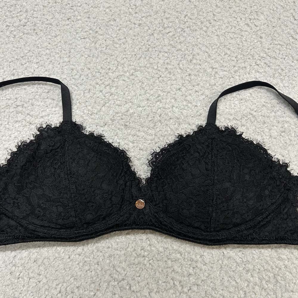 Aerie Bra 34B Bralette Real Happy Wireless Lace Lightly Lined Black AEO